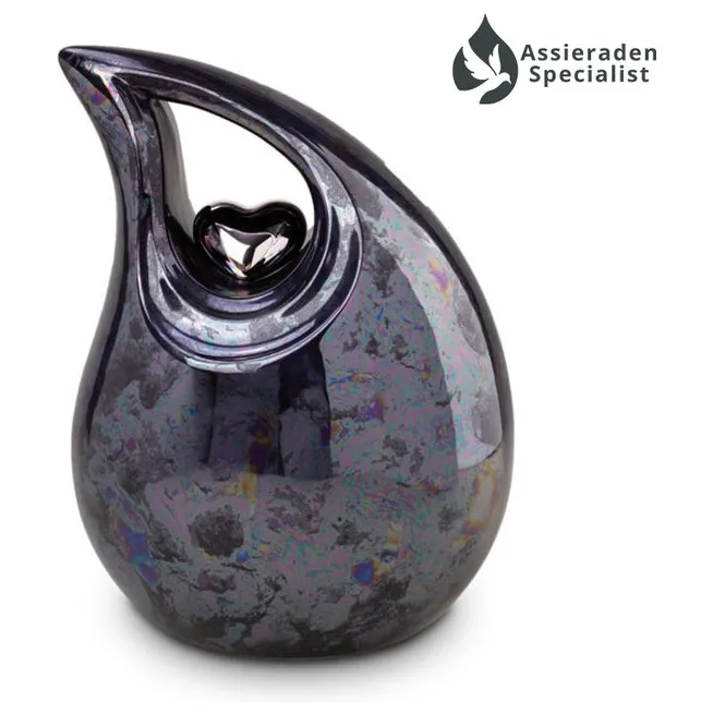 Crematie Urn Keramisch - Grijs & Zilverkleurig - Urnen Volwassenen - 3.8 Liter - Waardig Gedenkteken