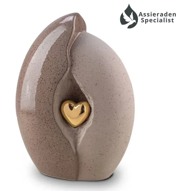 Keramische Urn - Urn Voor As Volwassen - Zand & Goudkleurig - 3.8 Liter - Waardig Gedenkteken