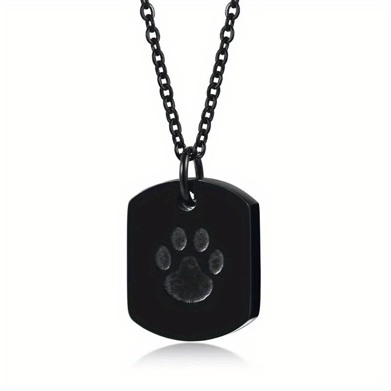 Asketting Dog Tag met hondenpoot - Zwart