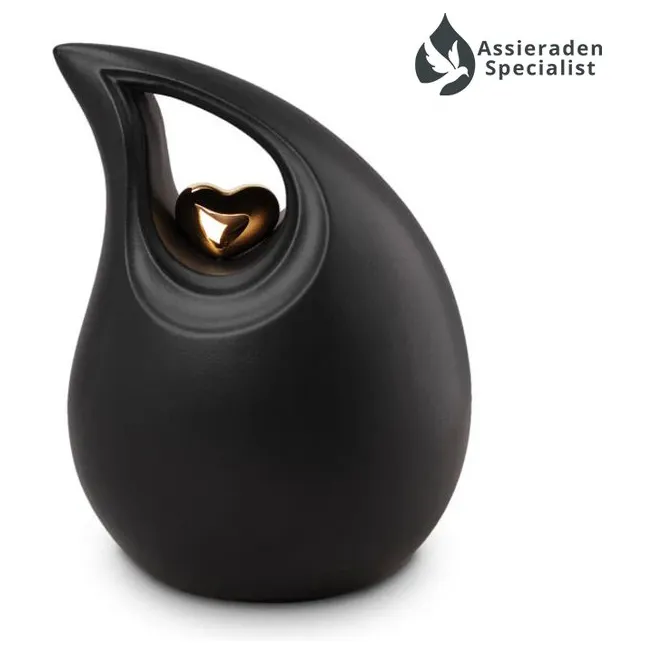 Assieraden Specialist - Crematie Urn Keramisch - Zwart & Goud - Urnen Volwassenen - 3.8 Liter