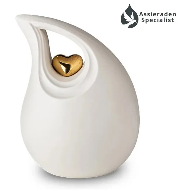 Crematie Urn Keramisch - Ivoor & Goud - Urnen Volwassenen - 3.8 Liter